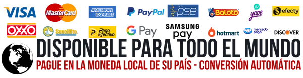 Métodos de pago disponibles mediante Hotmart, disponibles para todo el mundo